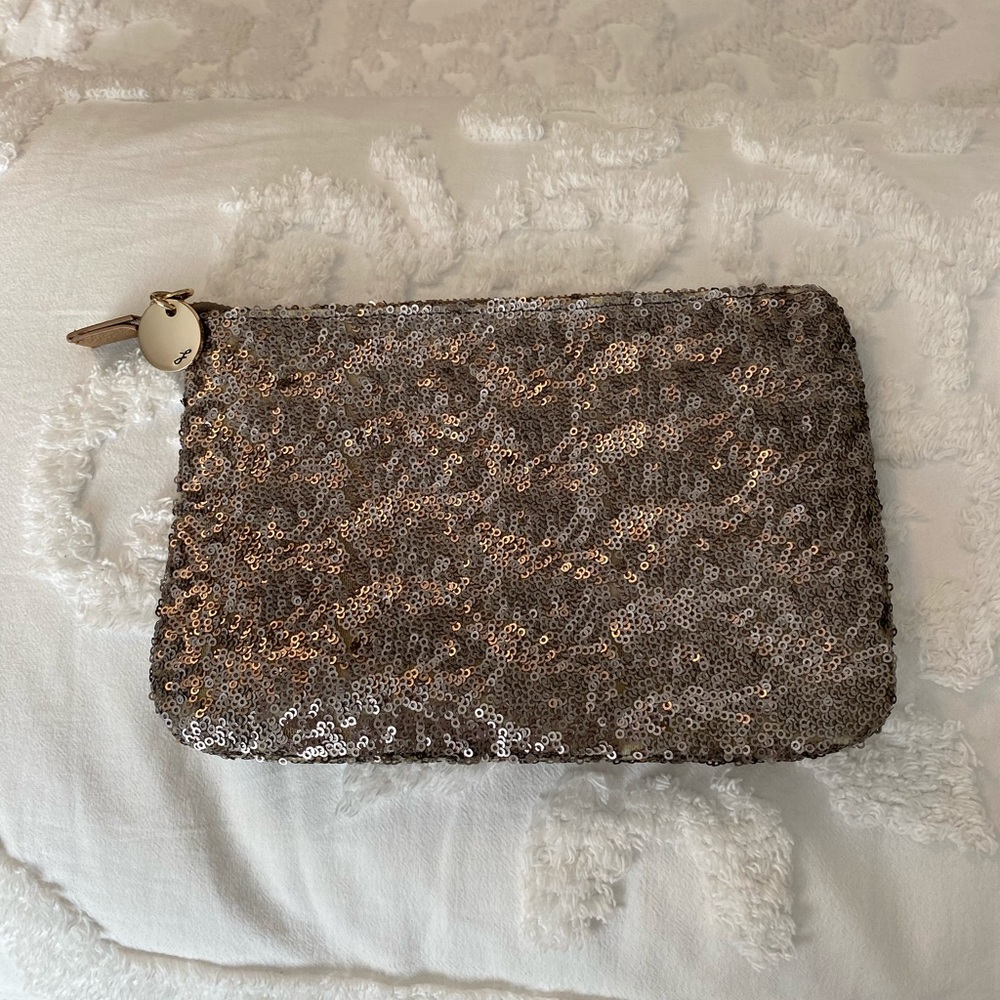 Silver metallic sequin clutch